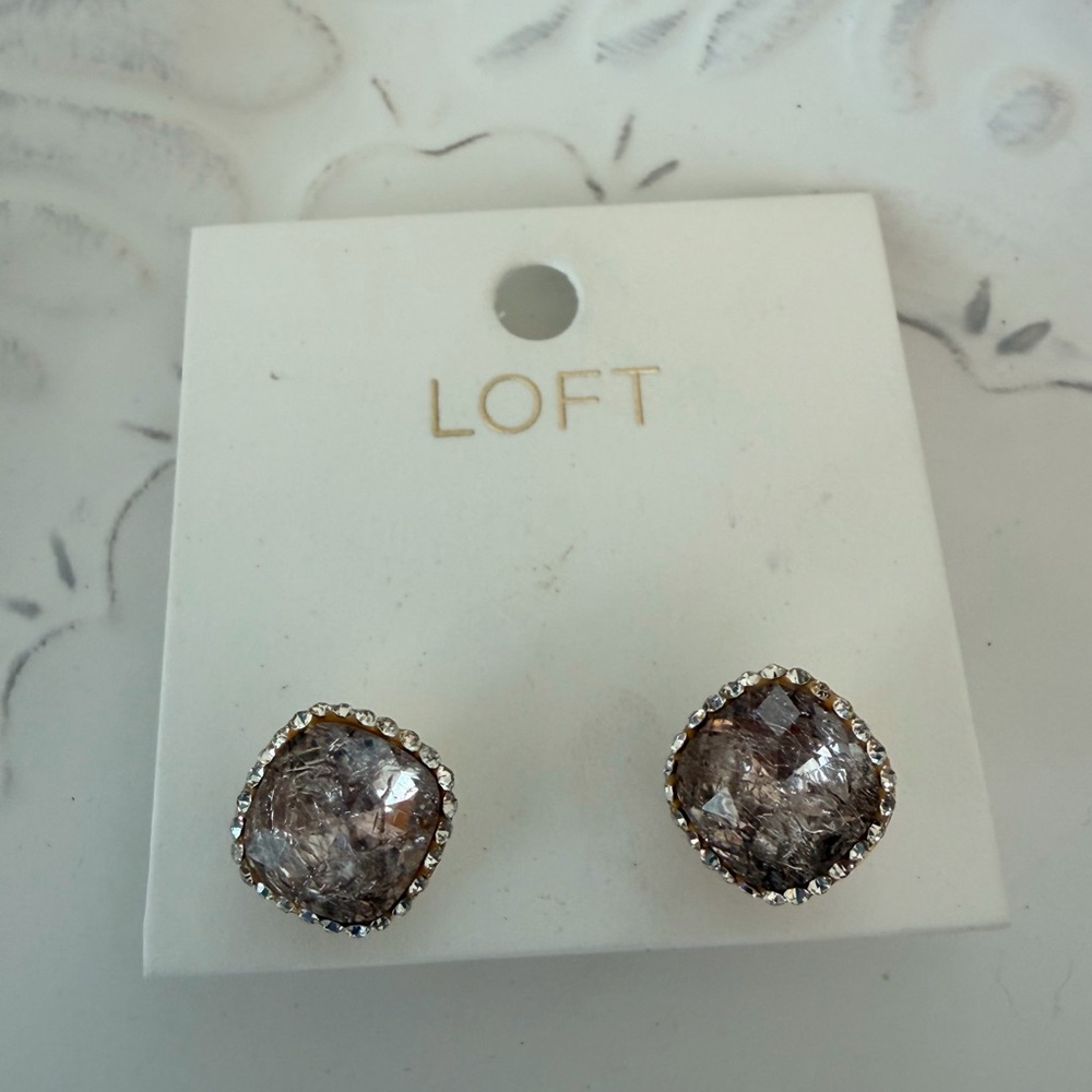 LOFT Lilac Crystal Gold Stud Earrings